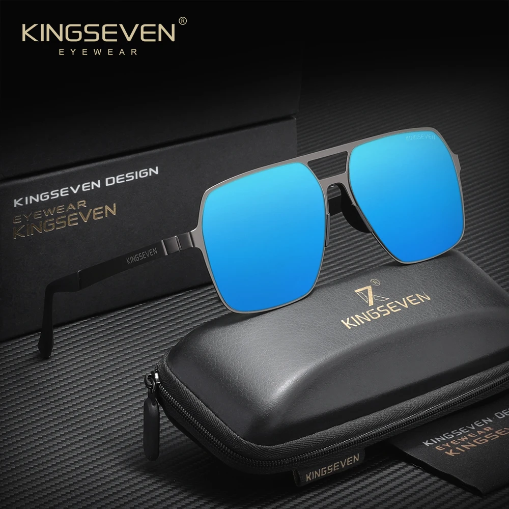 Klassische Herren-Sonnenbrille der Marke KINGSEVEN, polarisierte UV400-Schutzbrille, quadratisch, großer Rahmen, blendfrei, für das Fahren, trendige Brille Image