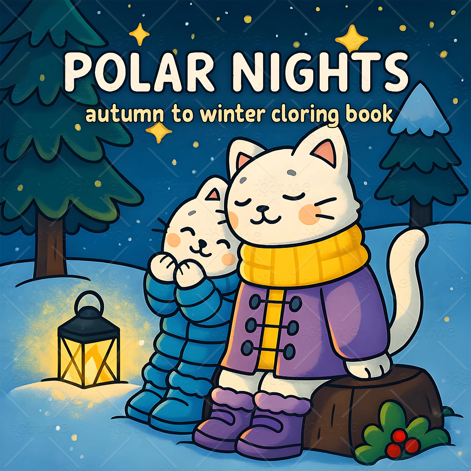 Polar Nights Gemütliches Saisonales Katzen-Malbuch für Erwachsene Anti-Angst Stressabbau Kunst-Aktivitätsbuch Perfektes Geschenk zur Entspannung ﻿ Image