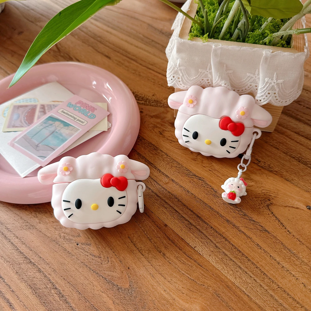 3D Sanrio Hello Kitty Niedliche Kopfhörerhülle für Airpods 4 Pro 3 2 Wireless Bluetooth Headset Schutzhülle mit Anhänger Image
