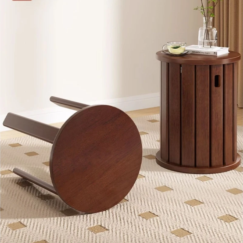 2-in-1 Couchtisch-Set mit Ottoman-Hocker, Massivholz-Design mit Stauraum, Stapelbar und Klappbar für Wohn-, Ess- und Gästebereiche