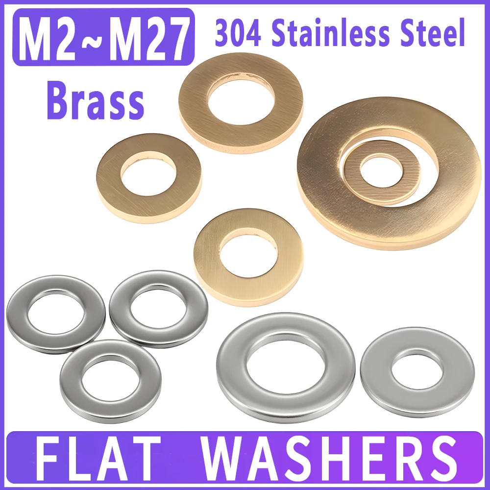 M2 M2,5 M3 M4 M5 M6 M8 M10 M12 M14 M16 M22 M27 304 Edelstahl und Messing Unterlegscheiben Metalldichtung Dichtung Einfache Abstandshalter Unterlegscheibe Image