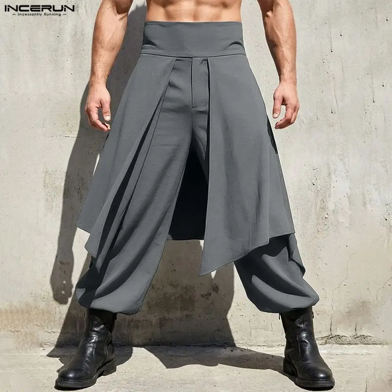 INCERUN Herren Unregelmäßige Hosen Einfarbige Jogginghose mit Elastischem Bund Streetwear Lose 2026 Mode Lässige Lange Herrenhosen Image