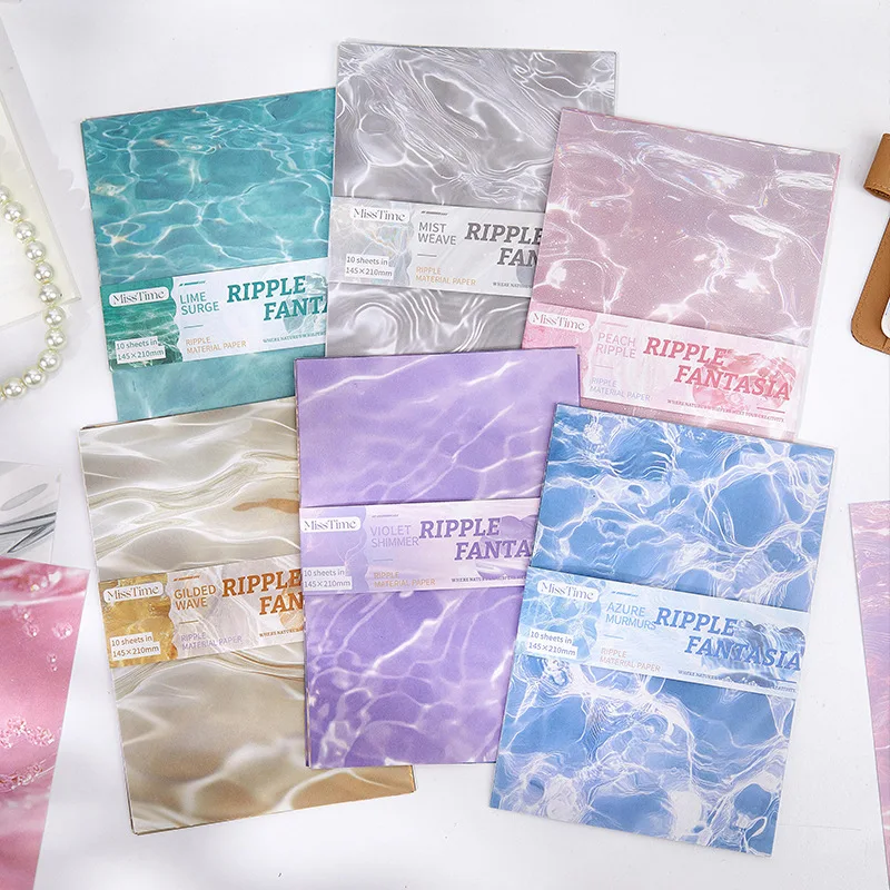 10 Stück großes Regenbogen-Wasser-Wellenpapier, schillernde Farbtöne, flüssige Textur für Tagebuch, Planer, Albumverzierung Image