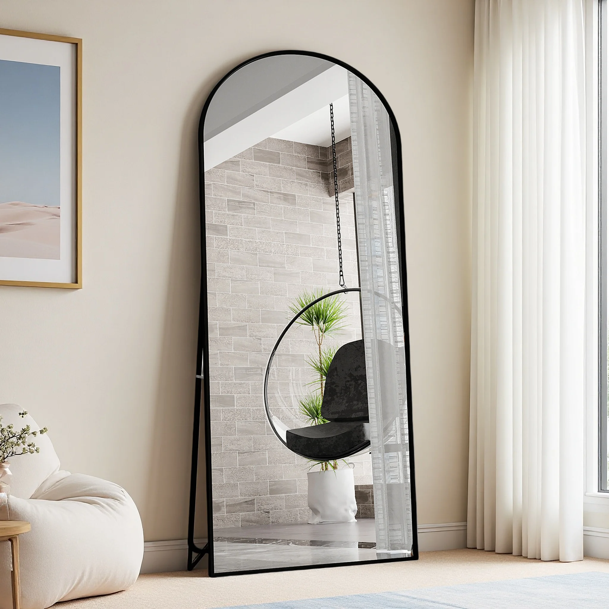 Superaly 180x80cm Großer Standspiegel, Gebogener Ganzkörperspiegel, Wandspiegel mit Aluminiumlegierungsrahmen, Schwarz