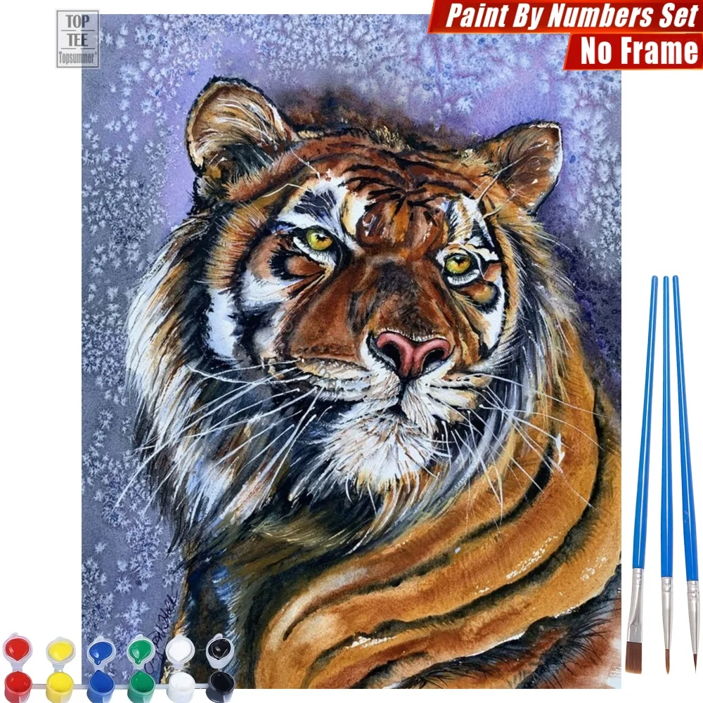 Tigerkopf-Nahaufnahme Malen nach Zahlen Set - winterliche Wildtiermalerei, majestätisches Thanksgiving-Geschenk für den Freund Image