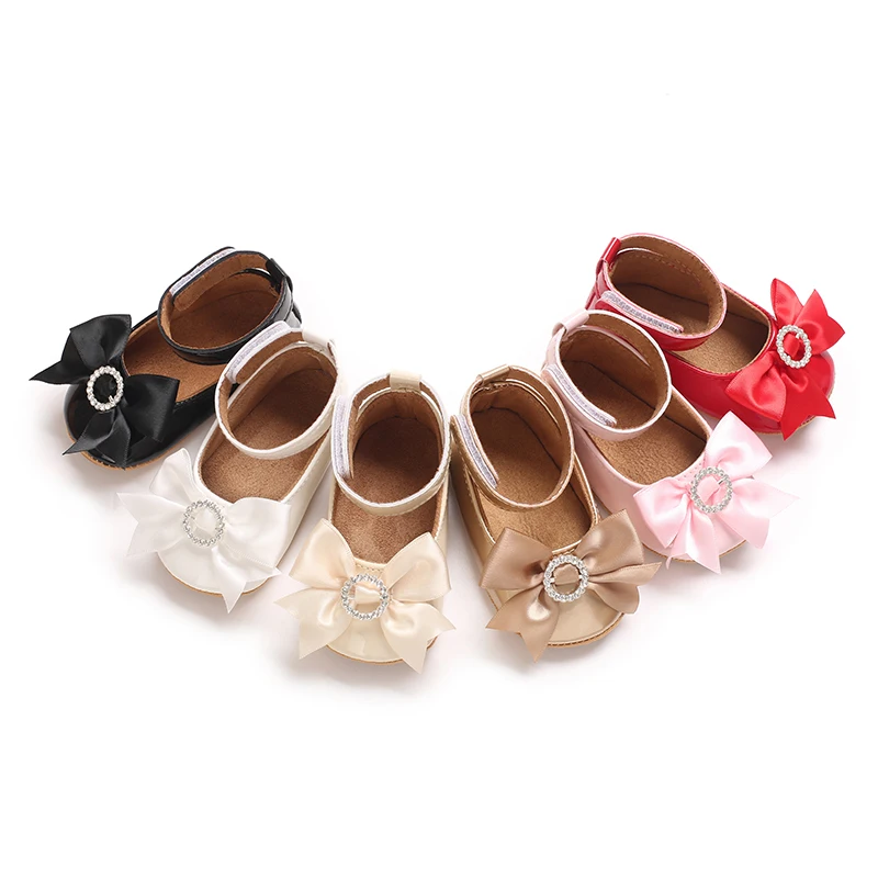 6-Farbige Mary Jane Prinzessinnen-Schleife Babyschuhe PU-Leder Frühling Erste Laufschuhe Weiche Sohle Damenschuhe für Babys