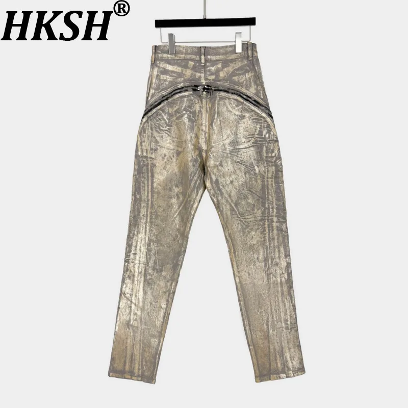 HKSH Herbst Winter Neue Männer Flut Punk Dark Gold Stanzen Jeans Nische Design High Street Fashion Reißverschlüsse Chic Denim Hosen HK16366