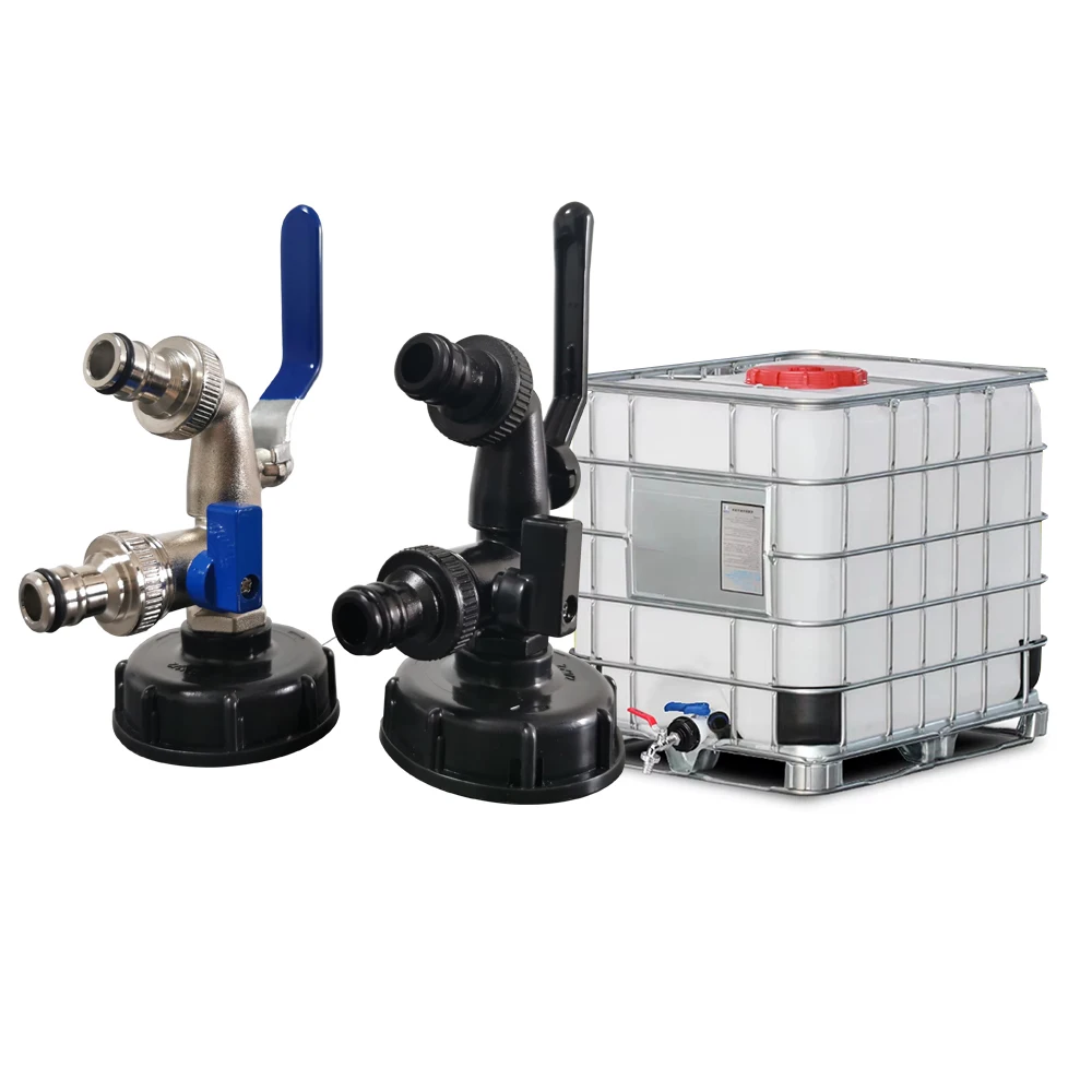 Doppelnippel-Wasserhahn RV-Zubehör IBC S60 * 6 3/4 1/2 G1 Eimer Wasserhahn-Adapter Gartenbewässerungs-Wasserhahn-Set Image