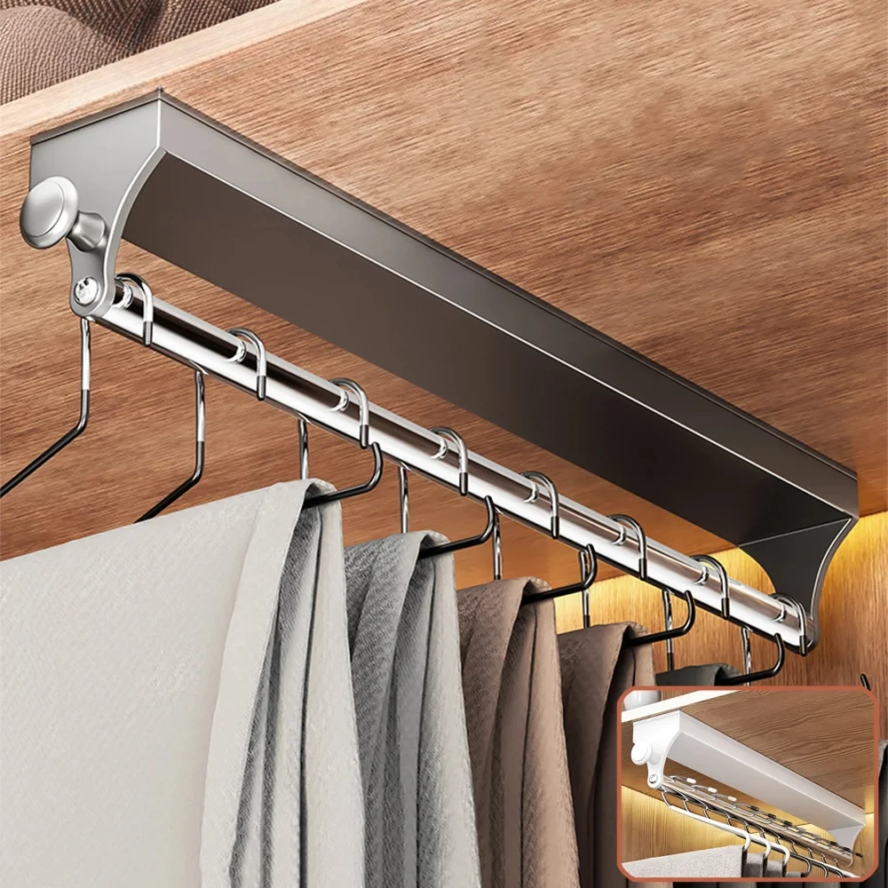 Ausziehbare Kleiderstange für den Schrank mit verstellbarer Obermontage, Teleskop-Hängesystem für Garderobe, Schiebeschiene zur Kleiderorganisation