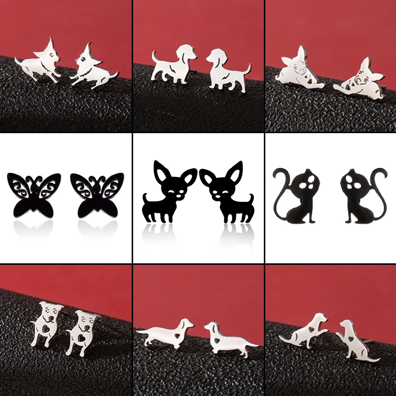 Niedliche Edelstahl-Chihuahua-Ohrringe für Frauen, Herzförmiger Welpen-Ohrschmuck, Mädchen Liebliche Haustier-Ohrringe, Geschenke und Accessoires Image