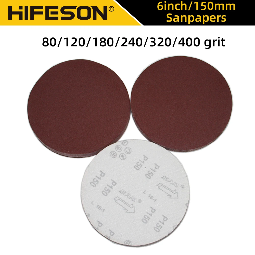 20 Stück/50 Stück/100 Stück 6 Zoll Beflockte Schleifscheiben, Schleifblätter mit Klebstoff, 150mm Beflockte Schleifpapiere Image