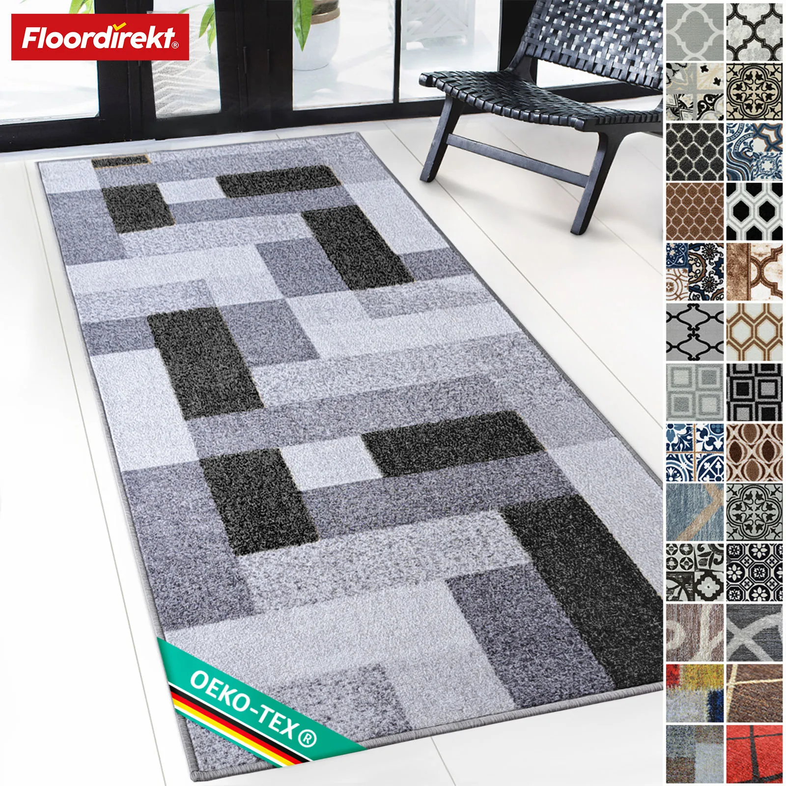 Teppich Läufer New York - 4 Farben Grau/Anthrazit/Rot/Gelb - Flurteppich, Küchenläufer, Teppich für Küche, Flur & Wo