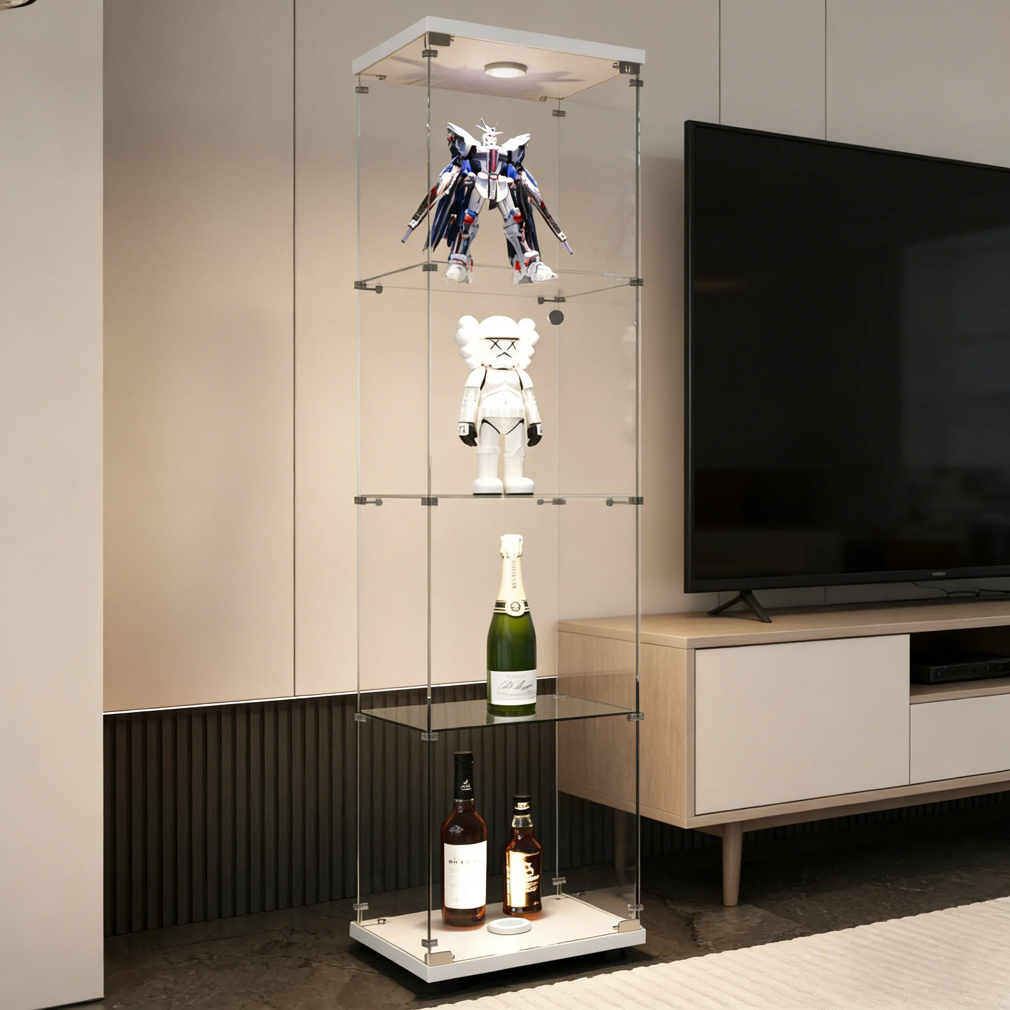 LED-Glasvitrine, 4 Regale, mit Tür, Sammlervitrine, Vitrine für Wohnzimmer, Schlafzimmer, Büro, Weiß Image