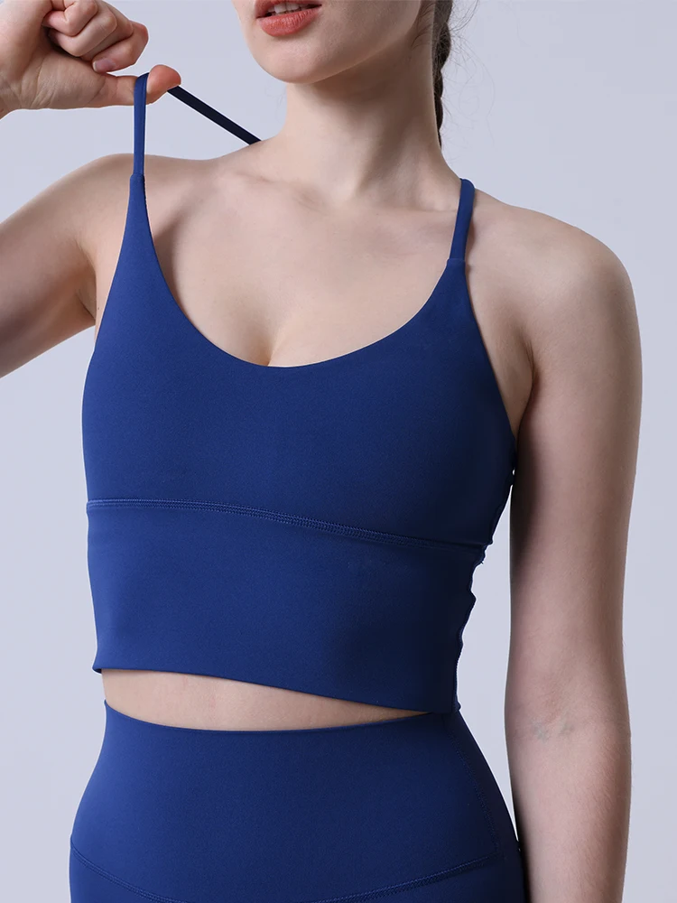 Damen-Sport-BH, hohe Intensität, elastisch, bequem, atmungsaktiv, stoßfest, abnehmbares Brustpolster, Freizeit, Laufen, eng anliegende Crop-Tops Image