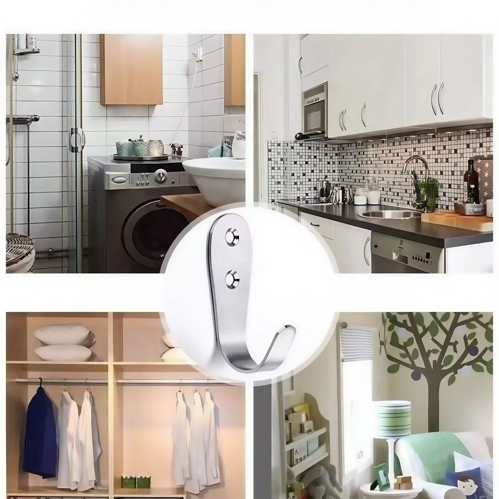 2/8 Stück Edelstahl-Kleiderhaken in J-Form zur Wandmontage, geeignet für Eingänge, Küchen, Schlafzimmer, Badezimmer, Büros usw ﻿