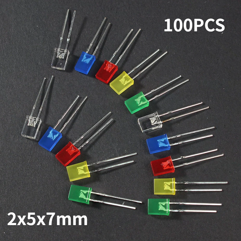 100PCS Platz 2*5*7mm LED Leuchtdiode 2X5X7mm LED Diode Rot gelb Grün Blau Weiß Dioden für DIY Elektronische Image