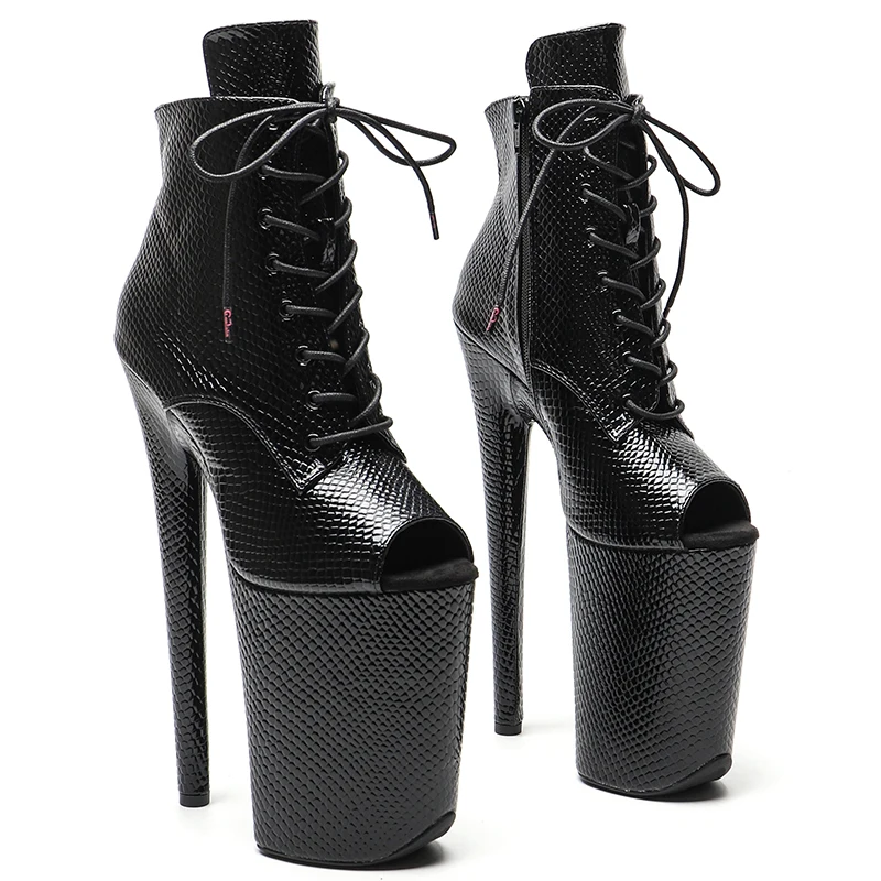 Leecabe 23CM/9 Zoll Snake PU Stiefeletten mit offener Zehenpartie, Pole-Dance-Schuhe, High Heels, Pole-Dance-Stiefel