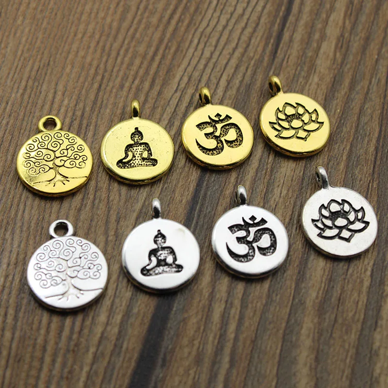 10 Stück Chakra Charms Yoga OM Buddha Lotus Charm Anhänger Silber Gold für DIY Armband Halskette Handgefertigte Schmuckherstellung Zubehör