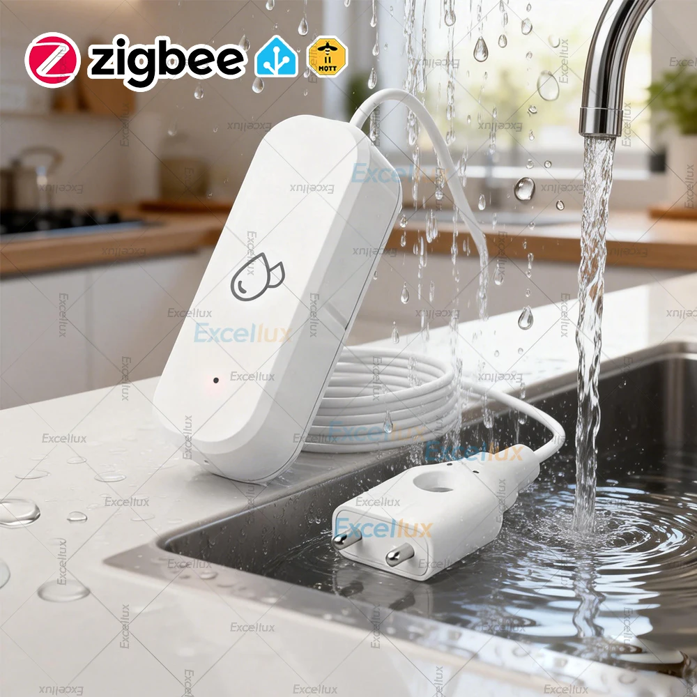 Zigbee Smart Wasserleck-Sensor, Überflutungs- und Leckage-Detektor, Alarm-Sensor für Küche/Bad, für Z2M, Zigbee Gateway erforderlich Image