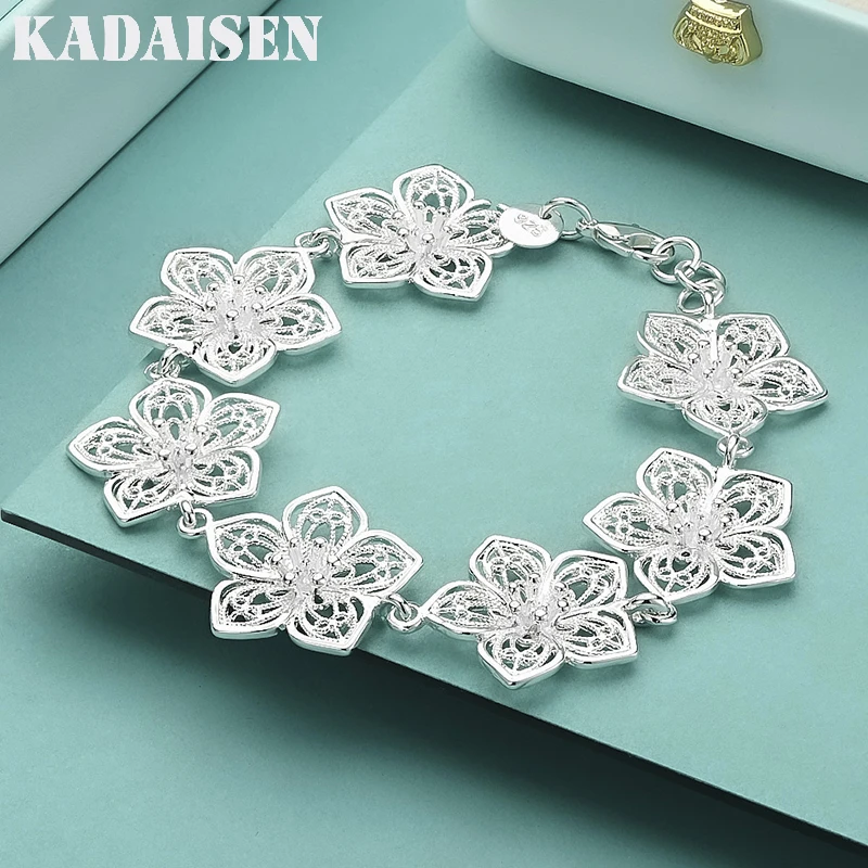 Armband aus 925er-Sterlingsilber, Blumenkette, eleganter, schöner Schmuck, Hochzeit, für Damen, niedlich, 20 cm, 8 Zoll Image