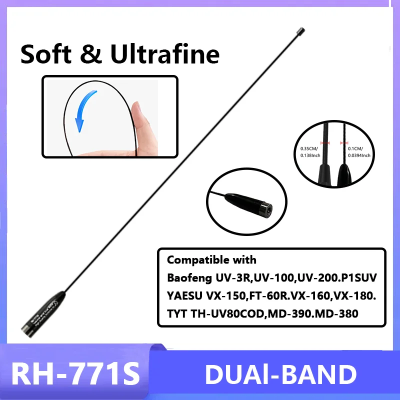 RH-771S Ultrafeine Antenne UHF/VHF 144/430 MHz SMA-Stecker für TH-UV8000D PX-333 LT-6188 Zweiwegradio-Zubehör Image