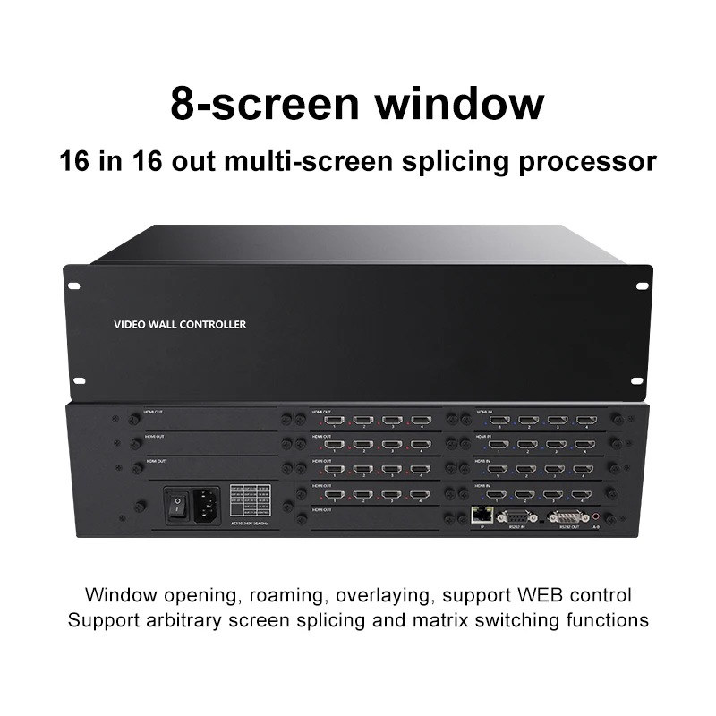 HD TV Videowall-Prozessor 16x16 Matrix-Switcher mit HDCP 1080P60Hz 16 Eingänge 16 Ausgänge HDMI-Controller mit WEB RS232-Steuerung Image