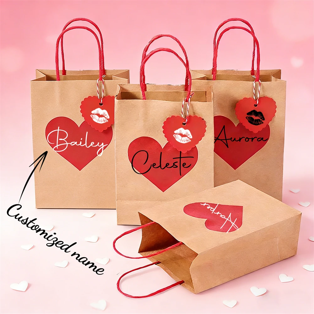 Personalisierte Geschenktüte mit Namen, Kusslippen und Herz-Design, Partygeschenke, Geschenktüte für Familie/Freunde, Geschenktüte mit individuellem Namen Image