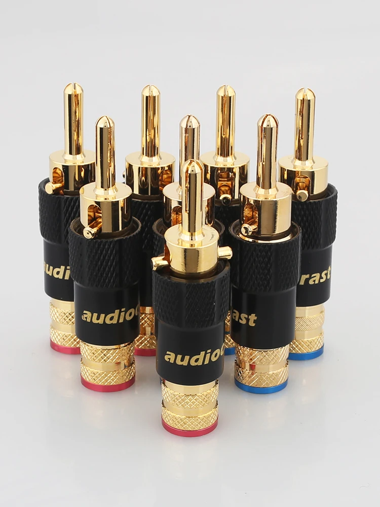 4 Stück Audiocrast B109G federbelastete Bananenstecker mit Doppelschraubverriegelung, Lautsprecherkabelanschlüsse, DIY-Kabel Image