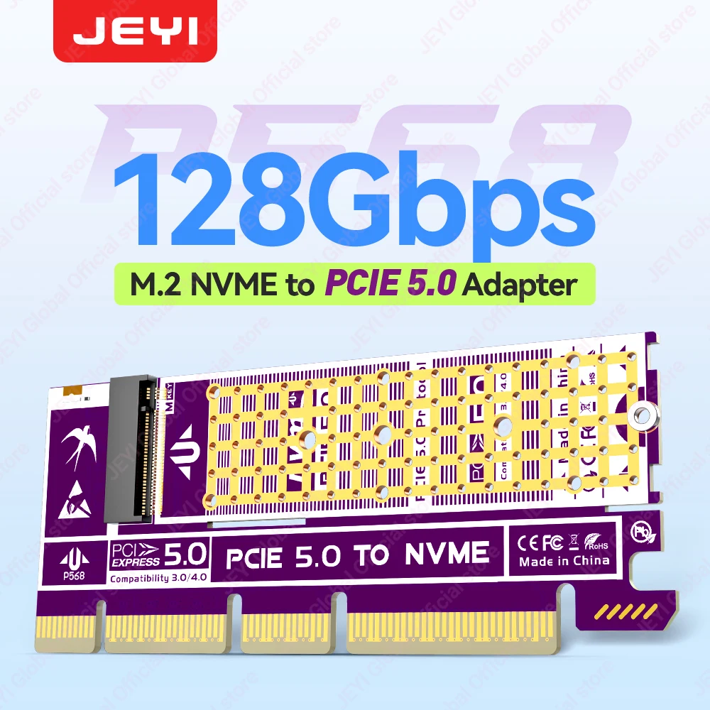 JEYI PCIe 5.0 Adapter NVMe M.2 SSD Erweiterungskarte 128 Gbit/s, unterstützt 2230/42/60/80 SSD, unterstützt PCIE X4/X8/X16, kompatibel mit PCIe 4.0 Image