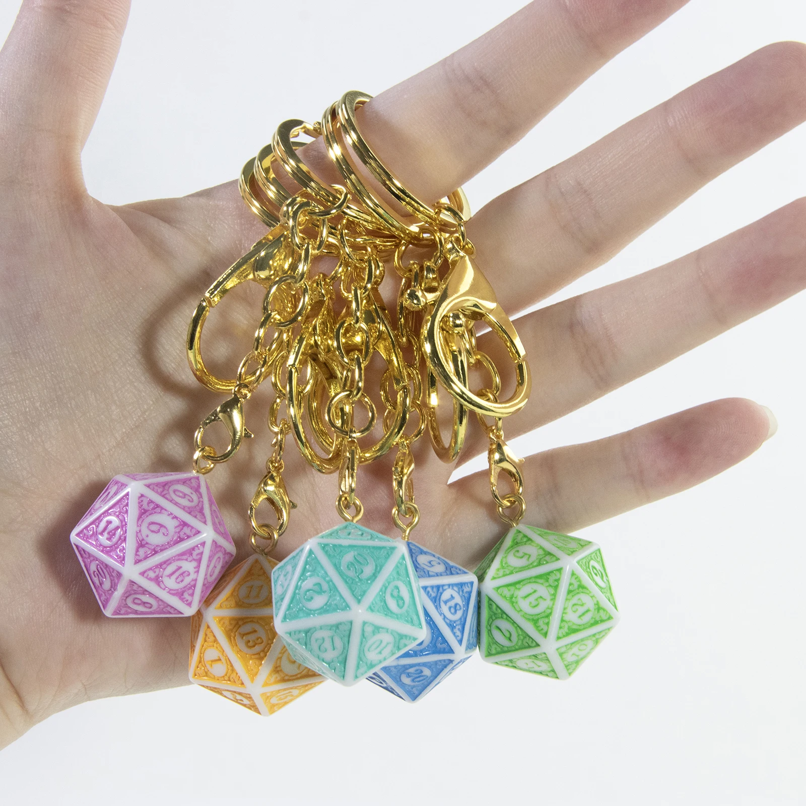 Würfel-Schlüsselanhänger, bunt, Acryl, D20, Würfel-Schlüsselanhänger für Damen, Tasche, Geldbörse, Geldbörse, Auto-Schlüsselanhänger Image