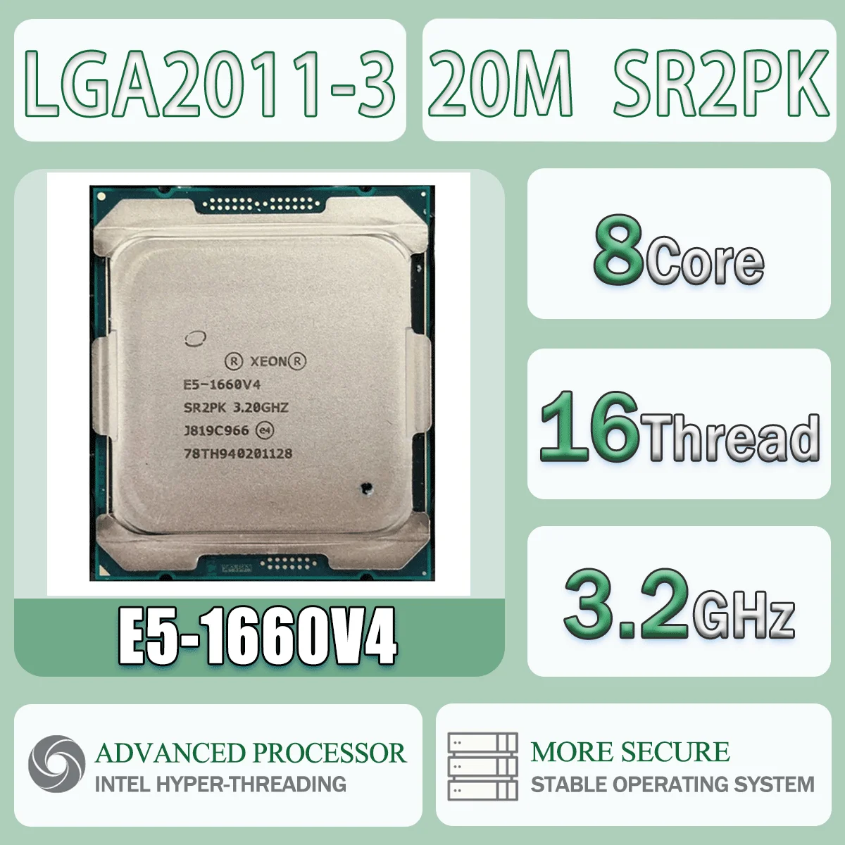 Intel Xeon E5-1660V4 3,20 GHz 8 Kerne 20 M E5-1660 V4 Computer CPU Prozessor Server E5 1660V4 SR2PK Paket LGA2011-3