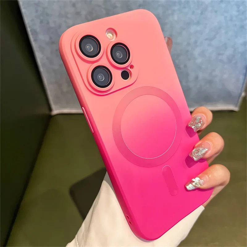 Luxuriöse Farbverlauf Magnetische Kabellose Ladehülle für iPhone 11/12/13/14/15/16/17 Pro MAX Plus Air Lens Stoßfeste Weiche Schutzhülle Image