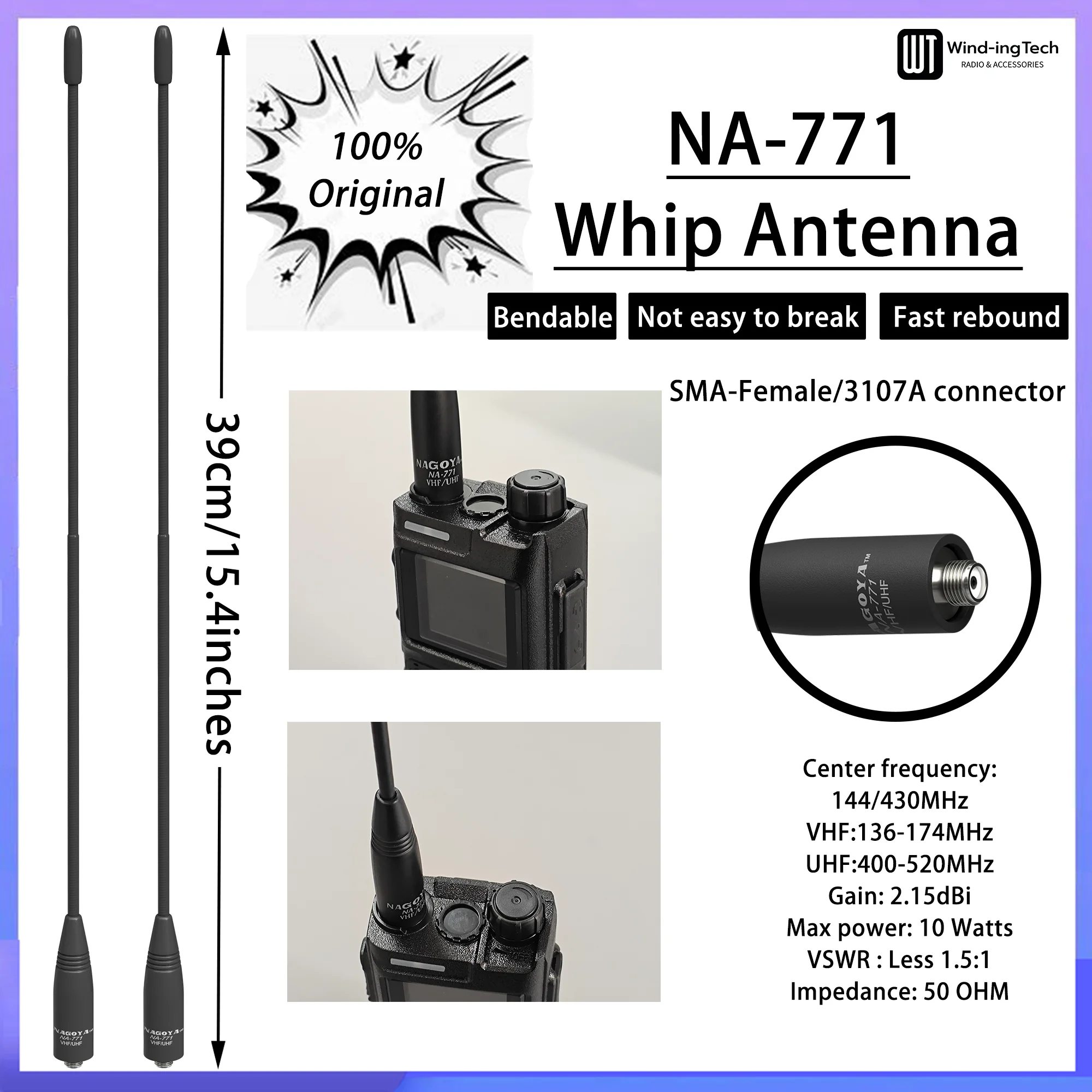 Original Nagoya NA771 Peitschenantenne VHF UHF SMA-Buchse UV-5RM Walkie Talkie High Gain Antennen für Baofeng UV-5R UV25 UV-32 Radio Image