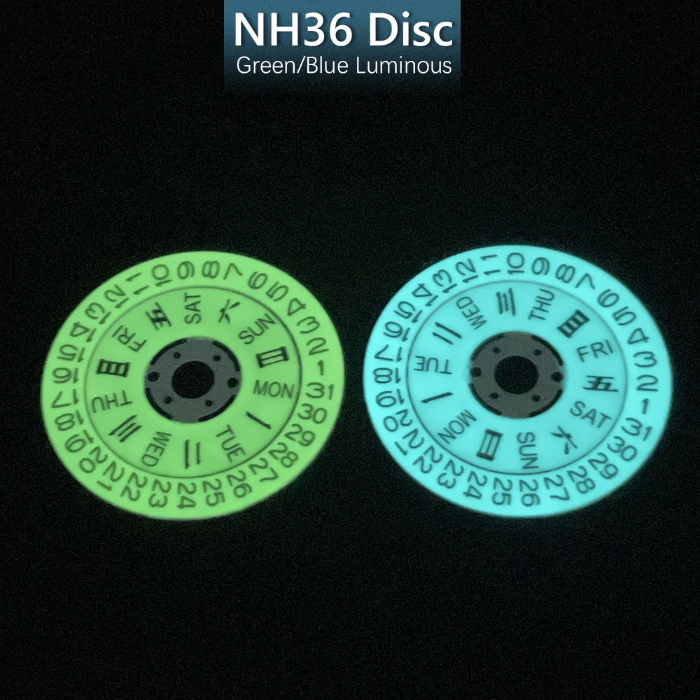 Mod NH36A leuchtende Datumsradteile Super C3 grün/blaue Leuchtscheibe passend für NH36 NH36A Uhrwerk Crown 3.0/3.8 Modifikationsteile Image