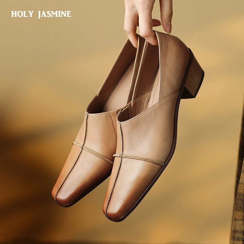 2025 neue Frühling/Herbst Frauen Pumpt Echtes Leder Schuhe für Frauen Karree Blockabsatz Frauen Schuhe Elegante Schuhe mit mittlerem Absatz
