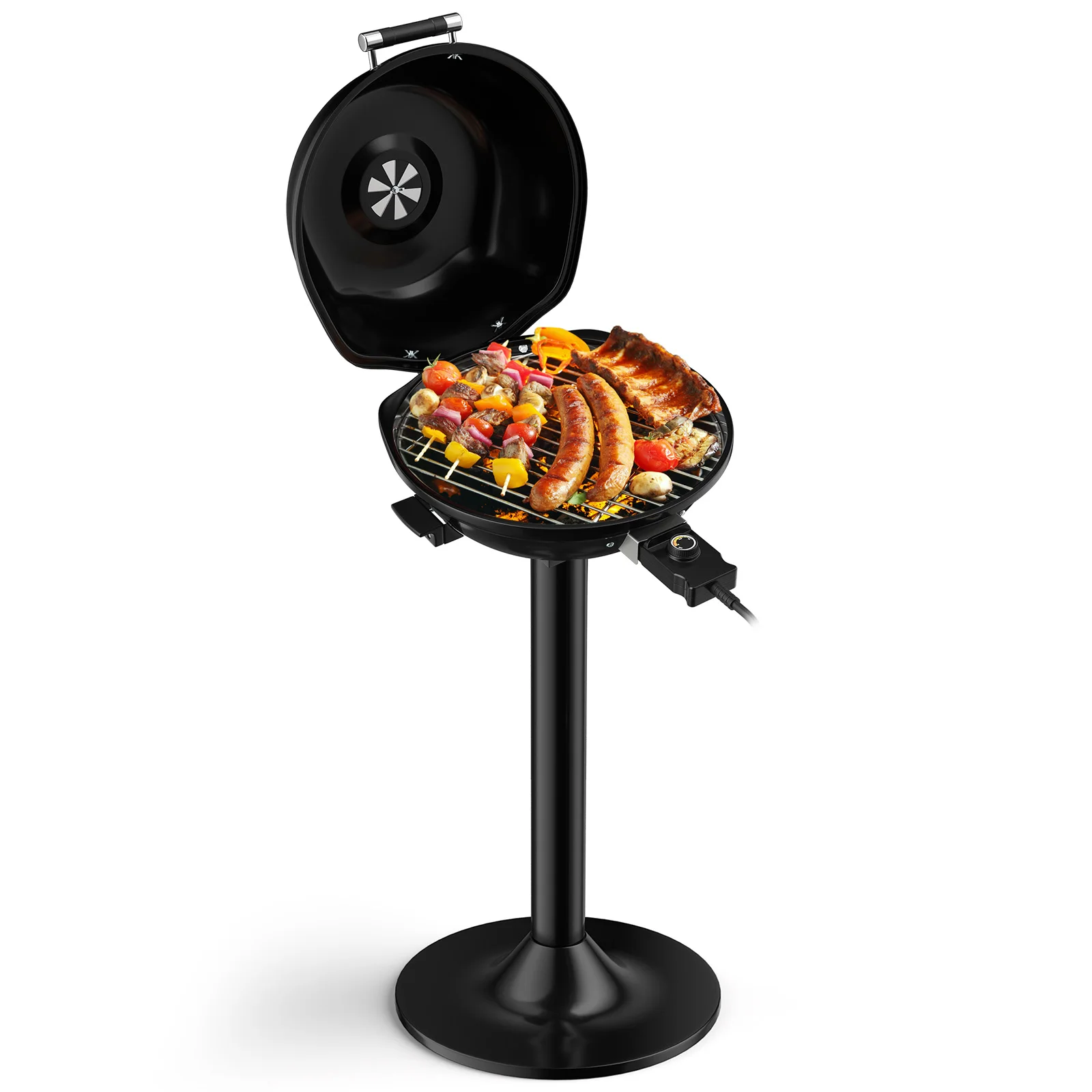 Elektrogrill 1600 W Freistehender Grill mit 2-Zonen-Grillplatte, Elektrischer BBQ-Grill 93 ° C - 219 ° C mit Ständer Image