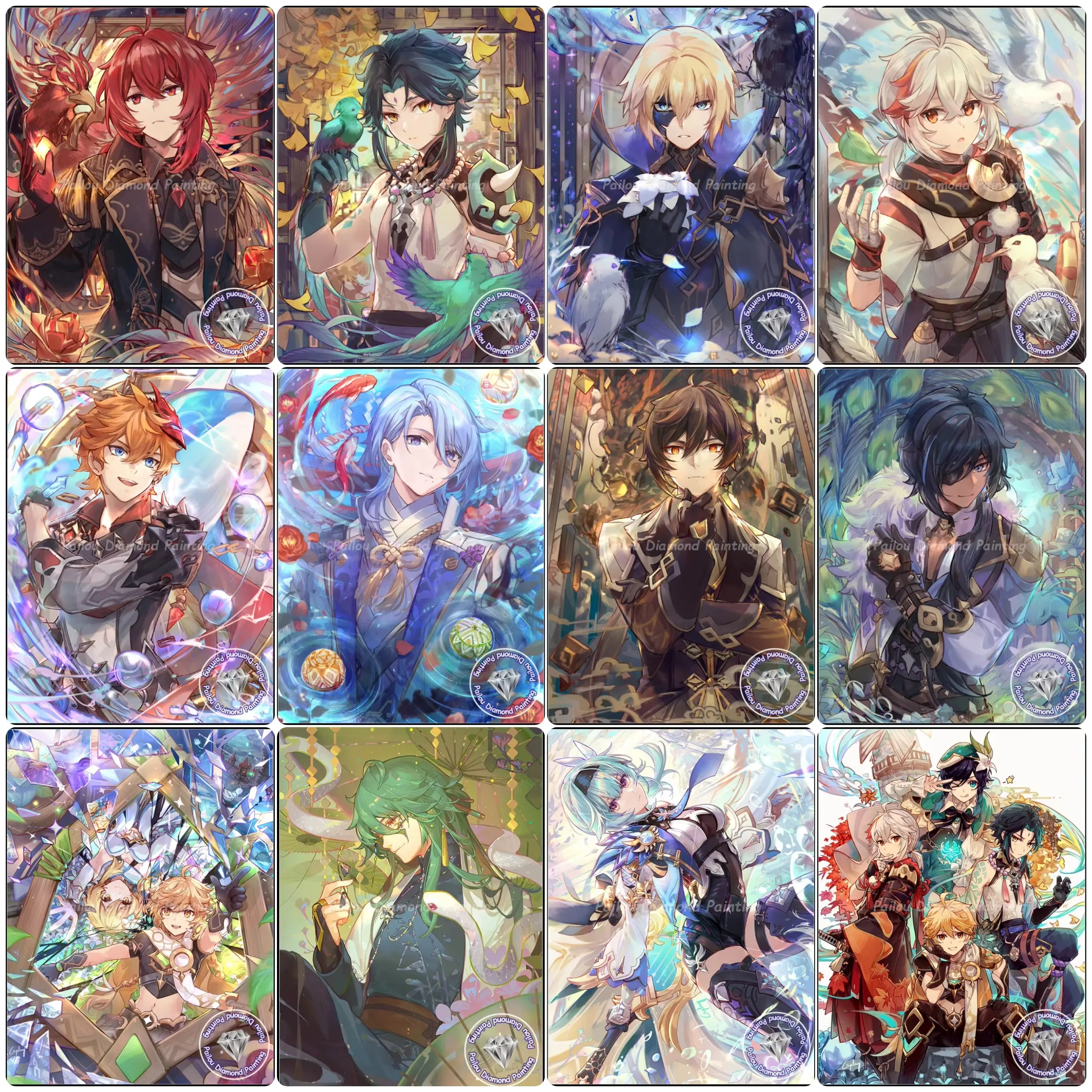 Vollständiges 5D-Diamantgemälde Genshin Impact Diluc Cyno Dainsleif Xiao Anime Boy Fotokunst Stickerei Kreuzstich Heimdekoration Image