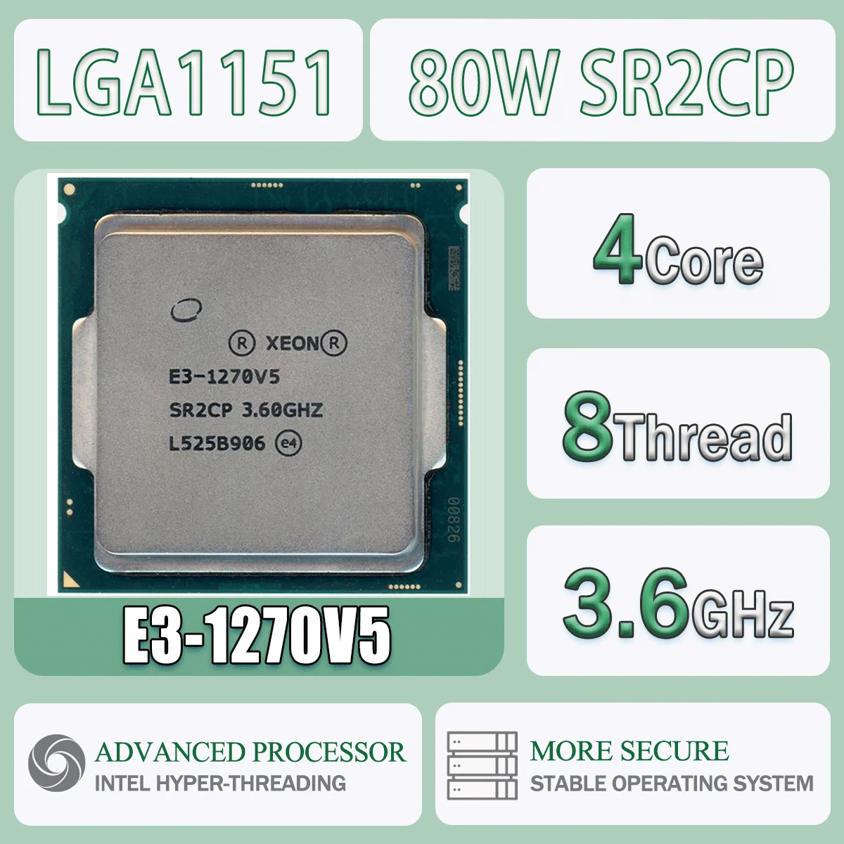 Intel Xeon E3-1270V5 3,6 GHz Quad-Core Acht-Thread 80 W E3 1270 V5 Computer CPU Prozessor Server E3 1270V5 Paket LGA 1151 Image