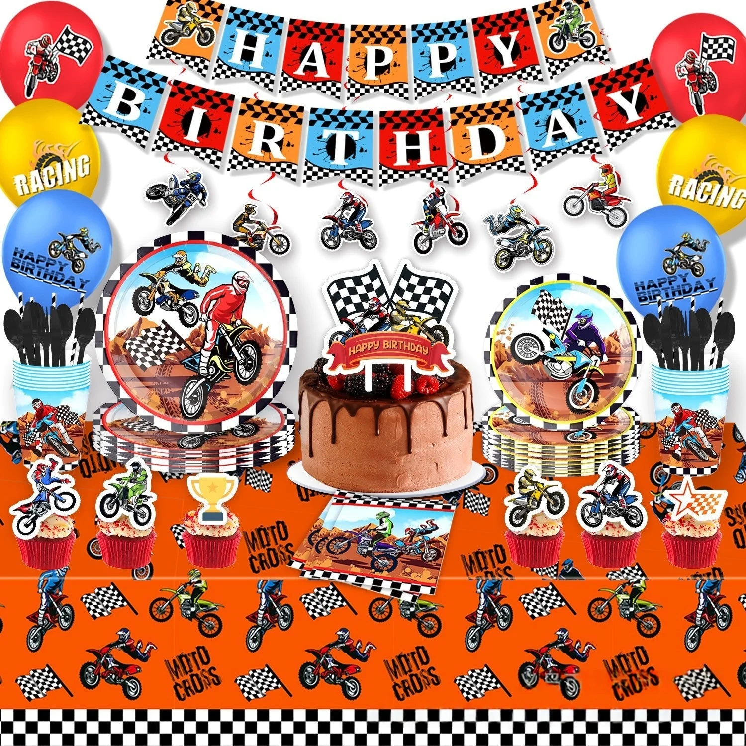 Motorrad Alles Gute zum Geburtstag Dekoration Banner Hängende Wirbel Dirt Bike Party Supplies Motocross Geburtstag Dekoration für Jungen Gastgeschenk