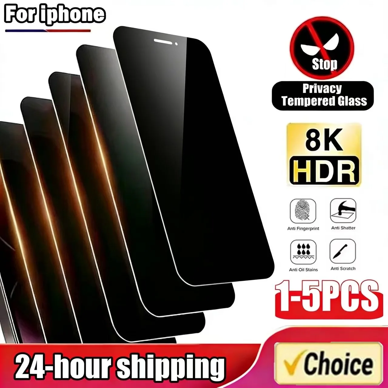 1-5 Stück Anti-Spionage-Glas für iPhone 15 14 13 12 11 16 Pro Max Vollständige Abdeckung Sichtschutz-Displayschutzfolie für iPhone 17 13 14 X Xs Glas Image