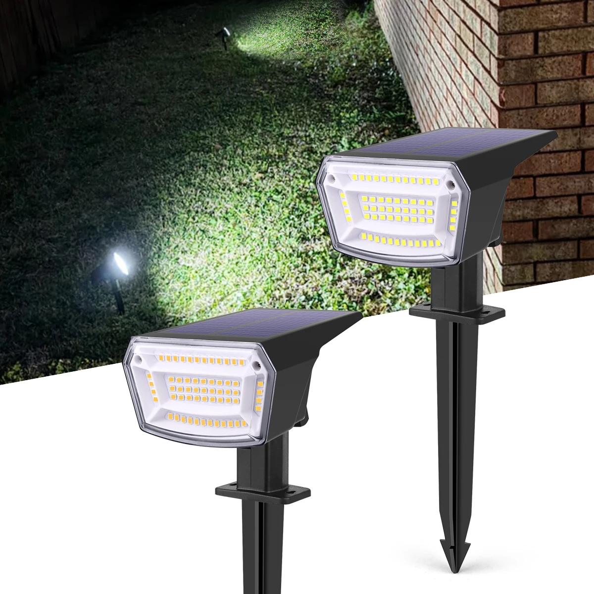2/4 Stück Solar-LED-Strahler, 59 LEDs, weiß/warm, wasserdichte Solar-Außenlampe für Gärten, Rasen, Wege, Landschaftsbeleuchtung