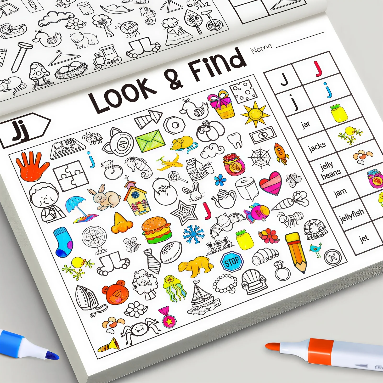 Such- und Malbücher für Kinder, unterhaltsame, objektthemenbezogene Seiten mit visuellen Hinweisen, Malen der richtigen Gegenstände, Verbesserung der Konzentration und der Beobachtungsfähigkeiten, Image