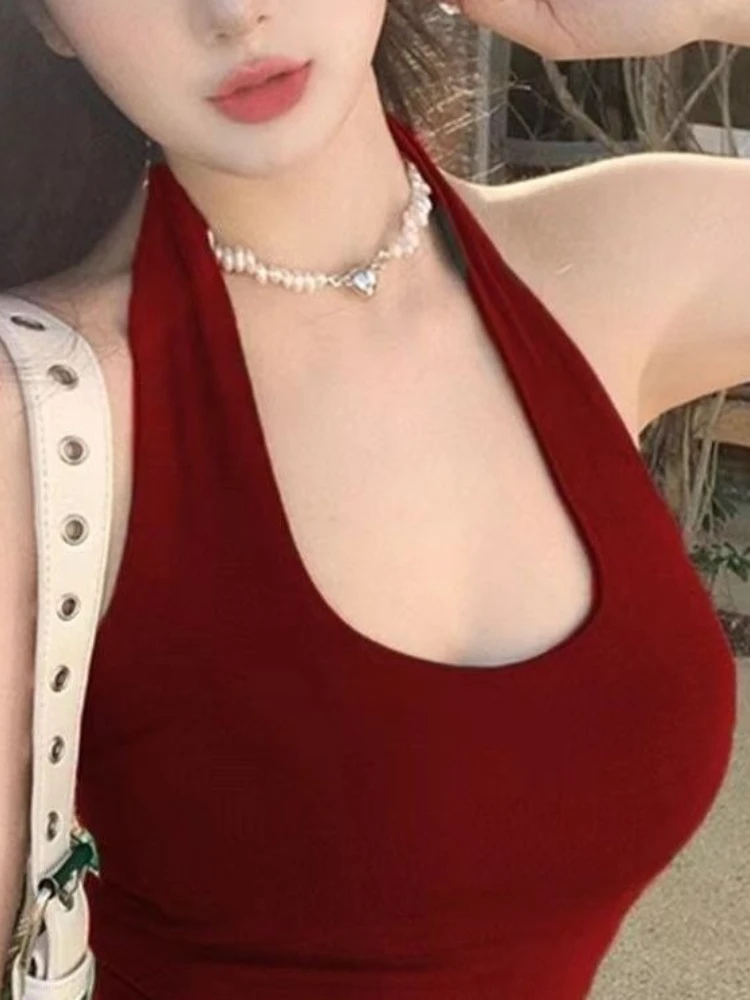 Schmal geschnittenes, kurzes, vielseitiges Damen-Tanktop – Sommer 2026 Neuheit: Elegantes, einfarbiges Neckholder-Camisole-Top, sexy Crop-Top Image