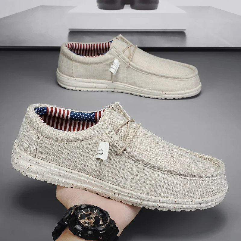 Sommer-Canvas-Loafer für Herren, große Größe 47, bequeme, atmungsaktive Slip-on-Schuhe, flache Herrenschuhe, leichte, rutschfeste Herren-Freizeitschuhe