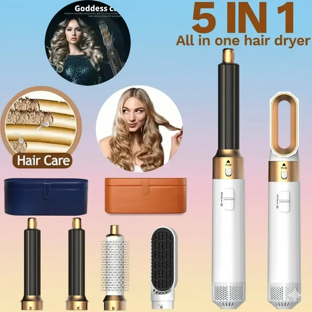 5-in-1 Haartrockner-Bürsten- und Styling-Set, professioneller Heißluftkamm, Lockenstab, Haarglätter für Volumen und Styling Image