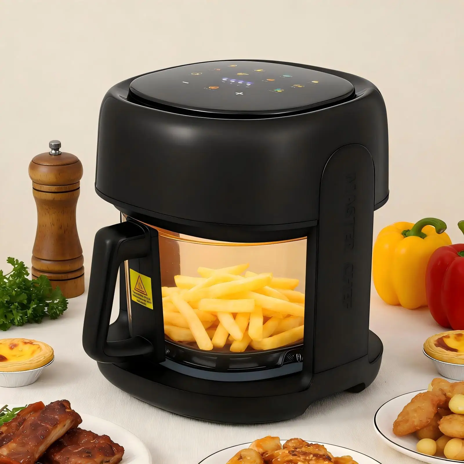 1350W 3,3L Heißluftfritteuse mit Sichtfenster Schwarz 220V 50Hz Smarte Heißluftfritteuse 360 ° Sichtbare Heißluftfritteuse zum Frittieren und Backen verschiedener Lebensmittel usw.