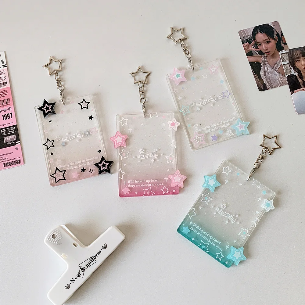 Glitzer-Fünf-Sterne-Anhänger Hartkartenhalter Farbverlauf 3 Zoll Deko-Kartenetui Kpop Fotokartenhalter Image