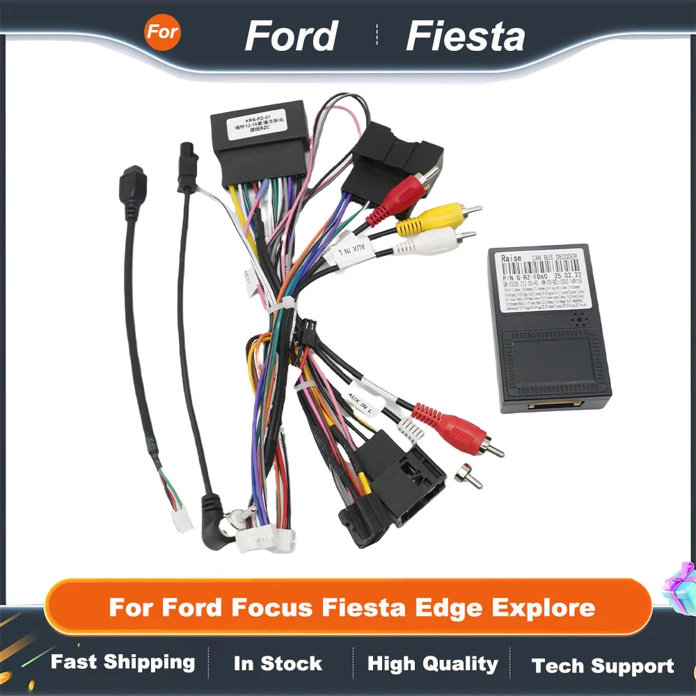Für Ford Fiesta 2013–2017, 16-poliger Kabelbaum-Adapter, Android-Player, Multimedia-Stereokabel, Canbus, Canbox, DVD, Radio, GPS-Netzkabel Image