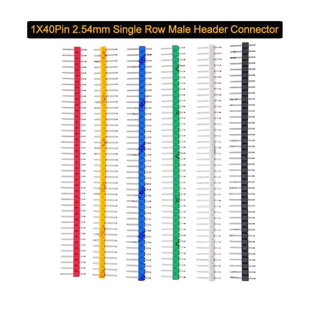 10 Stück 1x40-poliger 2,54 mm einreihiger Stiftleistenstecker, PCB-Stiftleiste, zerbrechliche Stiftleiste für Arduino, Gelb, Rot, Weiß, Schwarz Image