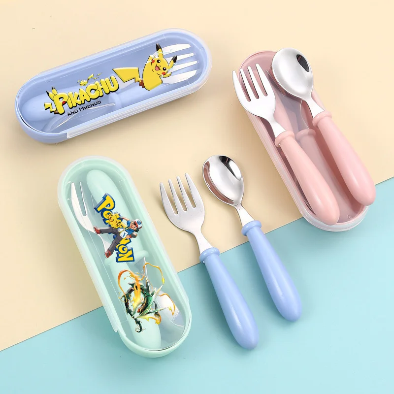3 stücke Pokemons Löffel Gabel Set für Kinder Cartoon Pikachu Edelstahl Scoop Jungen Mädchen Suppe Schöpfen Kind Besteck Geschirr geschenk Image